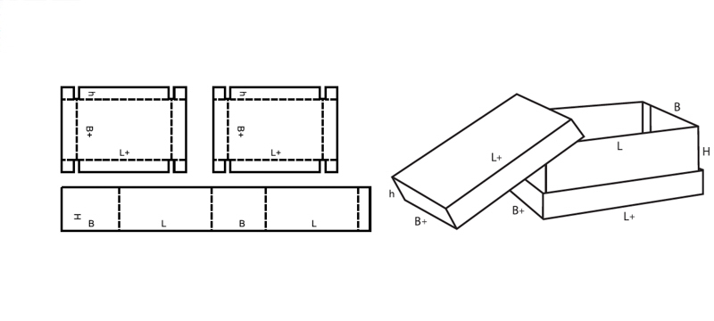 Stuelpschachtel Verpackung FEFCO 0310 Wellpappring mit Stülpdeckel und Stülpboden technische Zeichnung